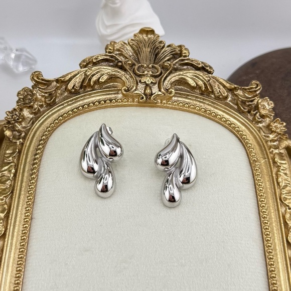 Silver Abstract Drop Earrings – Stainless Steel - Picture 5 of 9